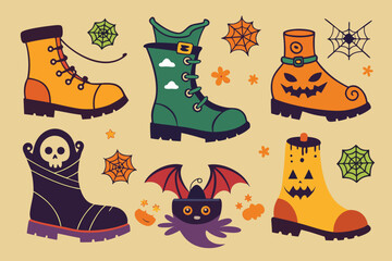 set of  Halloween boot hand drawn elements collection cut out vector illustration