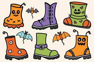 set of  Halloween boot hand drawn elements collection cut out vector illustration