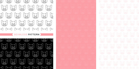 Cat patterns, seamless patterns, seamless backgrounds, and cat illustrations.