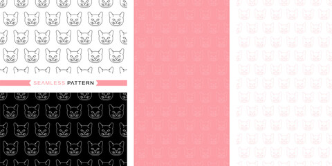 Cat patterns, seamless patterns, seamless backgrounds, and vector illustrations.