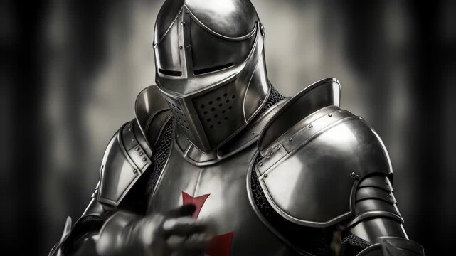 Epic knights templar animation with shining armor and red cross detail in medieval times footage