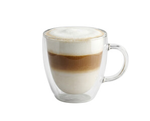 Latte macchiato in glass cup isolated on transparent background