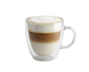 Latte macchiato in glass cup isolated on transparent background