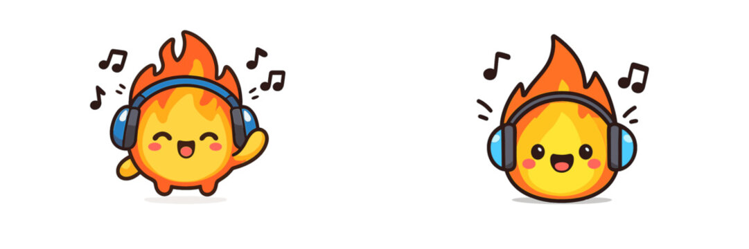 Creative cartoon characters with fire features enjoying music and having fun