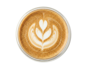 Cappuccino with latte art isolated on transparent background