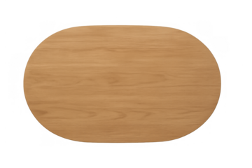 Oval light brown wooden tabletop with natural wood grain texture, providing a clean surface for product display