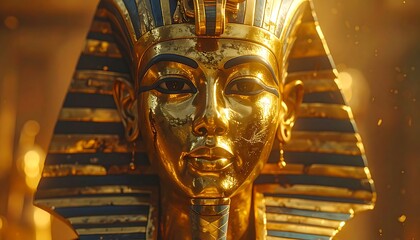 Obraz premium Ornate gold mask of pharaoh with crack and light