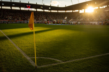 Corner of football pitch at the stadium during the match.