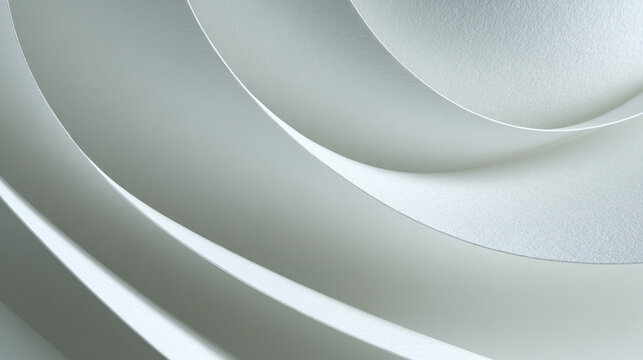 4K Abstract White Paper Layers Background. 3D Rendered Soft Curves with Shadow Texture for Modern Design and Art.