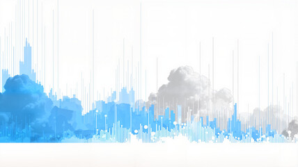 Abstract data visualization landscape with digital city skyline and cloud computing concept