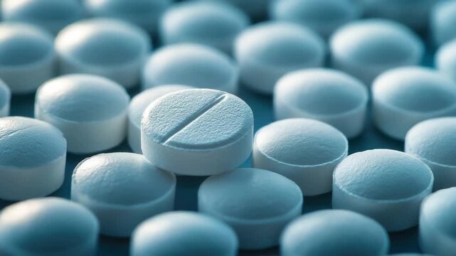 The video depicts a close-up view of tablets, which are prescribed medications.