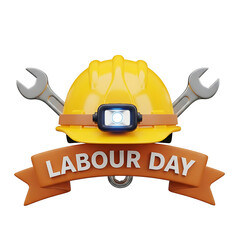 Labour Day Celebration Icon with Hard Hat, Wrenches on transparent background