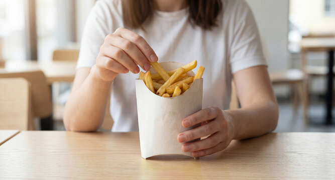 Mockup of potato chip packaging in a woman's hand