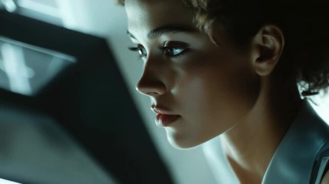 Space explorer's intense gaze, looking ahead into the unknown.