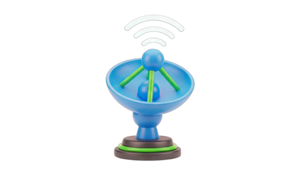 3D Satellite Dish Transmitting Signal on White Background