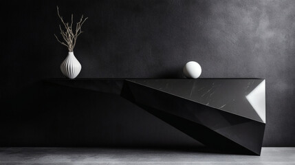 Geometric holiday console table with minimalist arrangement