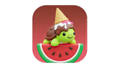 Cute Turtle with Ice Cream on Watermelon