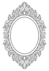 Elegant vintage oval frame in Baroque style. Frame with ornamentation and scrollwork for creating invitations, postcards, photo frames, and text.