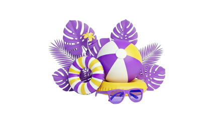 Summer Beach Accessories Composition on White Background