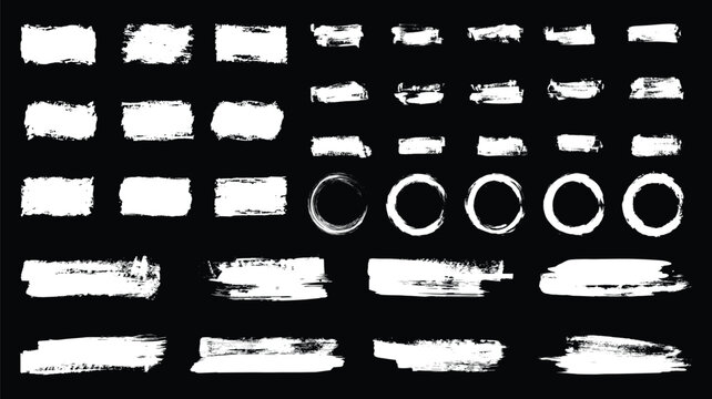 White grunge post brush, circles and rectangles. Blank shapes. Banners, insignias, logos, icons, labels and badges collection.