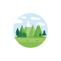 Minimalist Mountain Landscape in a Circle Nature Illustration