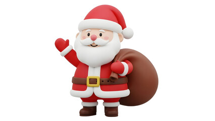 Fototapeta premium Cute Chubby 3D Render of Santa Claus Waving with a Sack