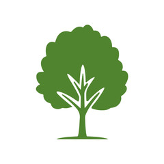 Obraz premium Simple Green Tree Silhouette on White Background