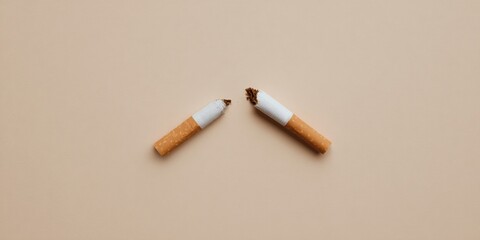 Broken cigarette on beige background symbolizing quitting smoking and health awareness
