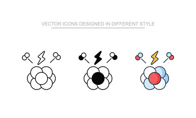 Nuclear Fission icon set in different style with white background illustration