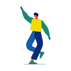 Fototapeta premium Energetic Minimalist Figure Dancing with Bright Colors on White