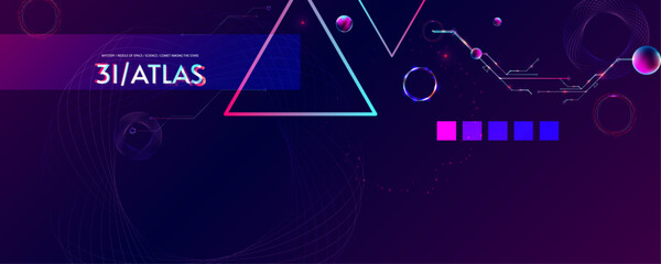 New Dark retro futuristic 3I ATLAS cyberpunk elements abstraction background cosmos synthwave vaporwave retrowave glitch circle with blue and pink glow