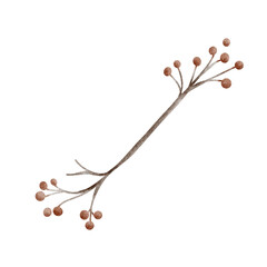 Watercolor winter berry branch for Christmas and winter designs. Suitable for cards, holiday decoration, seasonal greeting, botanical theme and cozy nursery illustration.