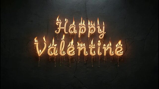 Burning 'Happy Valentine' text with dripping effect on textured background