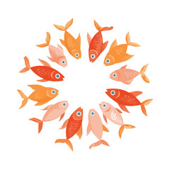 Fototapeta premium Playful Circle of Colorful Fish on White Background