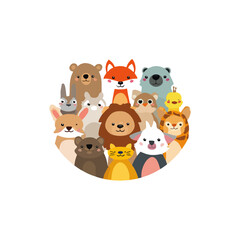 Fototapeta premium Playful Animal Friends Cute Cartoon Character Collage