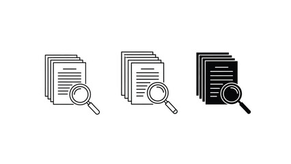 Magnifying Glass Over Document Icons Set.