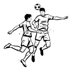 Two soccer players jumping for header in dynamic match action sketch