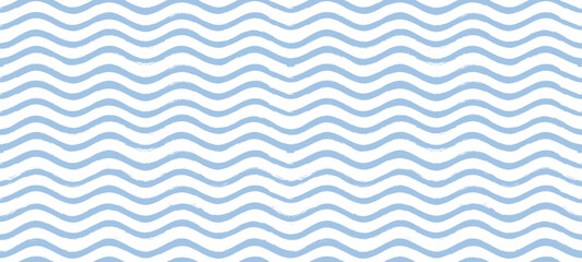 Seamless Wave Pattern, Hand drawn water sea vector background. Wavy beach print, curly grunge paint lines, watercolor stripes