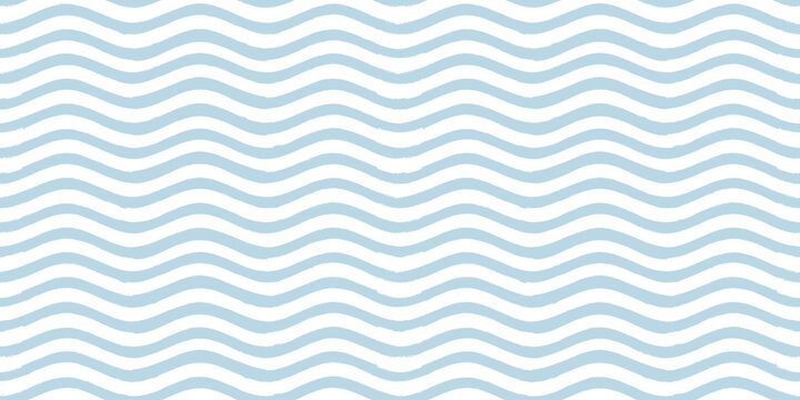 Seamless Wave Pattern, Hand drawn water sea vector background. Wavy beach print, curly grunge paint lines, watercolor stripes