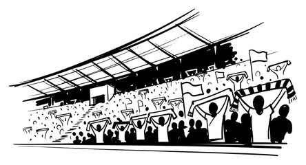 Excited crowd of fans cheering and waving scarves in a stadium stand © Camel