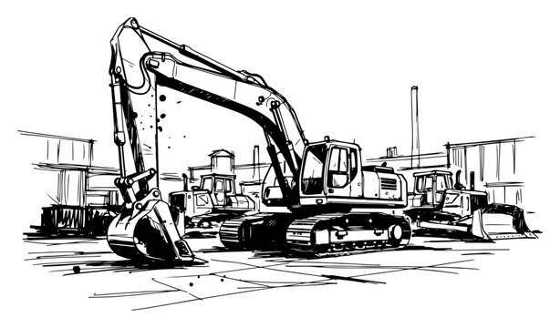 heavy excavator machine working on construction site ground