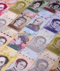 Fototapeta premium Venezuelan bolivar, cash, currency of Venezuela, banknotes for transactions. Venezuelan bolivar