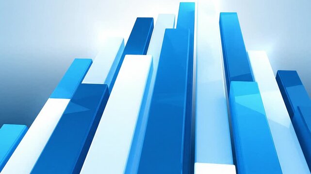 Abstract bar graph with varying blue and white columns rising upwards, symbolizing data growth or progress in a modern business context.