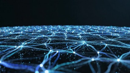 Abstract digital network with glowing blue connections and data points on a dark background, representing technology and interconnectedness. - Powered by Adobe