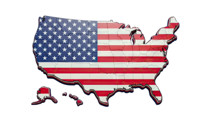 USA Map with American Flag Design on White Background