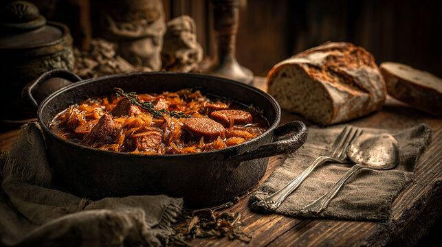Traditional Hunter&rsquo;s Stew with Sauerkraut, Meat and Sausage (Bigos)