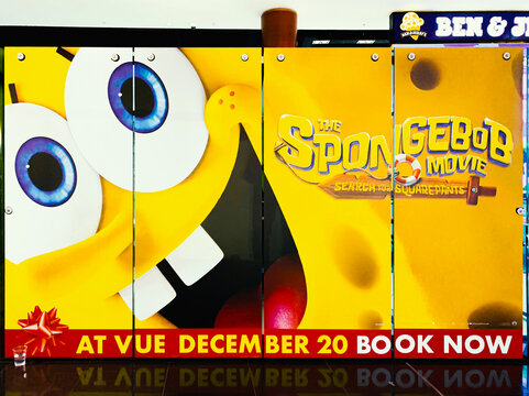 The SpongeBob Animated Movie: Search For SquarePants Film Poster Display, Vue Cinema Lettering Sign, London, UK - 19 December 2025