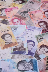 Obraz premium Venezuelan bolivar, cash, currency of Venezuela, banknotes for transactions. Venezuelan bolivar
