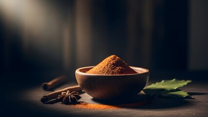 Moody still life of spices and herbs, cinematic food photography
