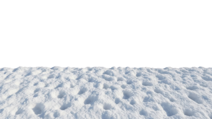 Low angle view of a snowy field with numerous small indentations, isolated on transparent background